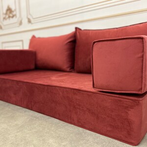 Kids Sofa Design Brick Color Luxury Velvet Floor Seating Cushion Couch 8 Thick, With Surprise Gift, Velvet Floor Cushion, Velvet Floor Sofa zdjęcie 10