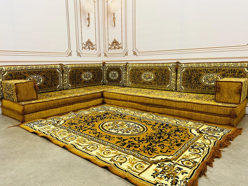 Arabic Majlis Sofa Set: Floral Ottoman, Floor Seating, 8-inch Frame - Etsy