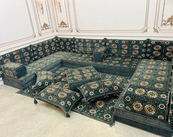U-Shaped Arabic Majlis Sofa Set: Floor Seating with Rug