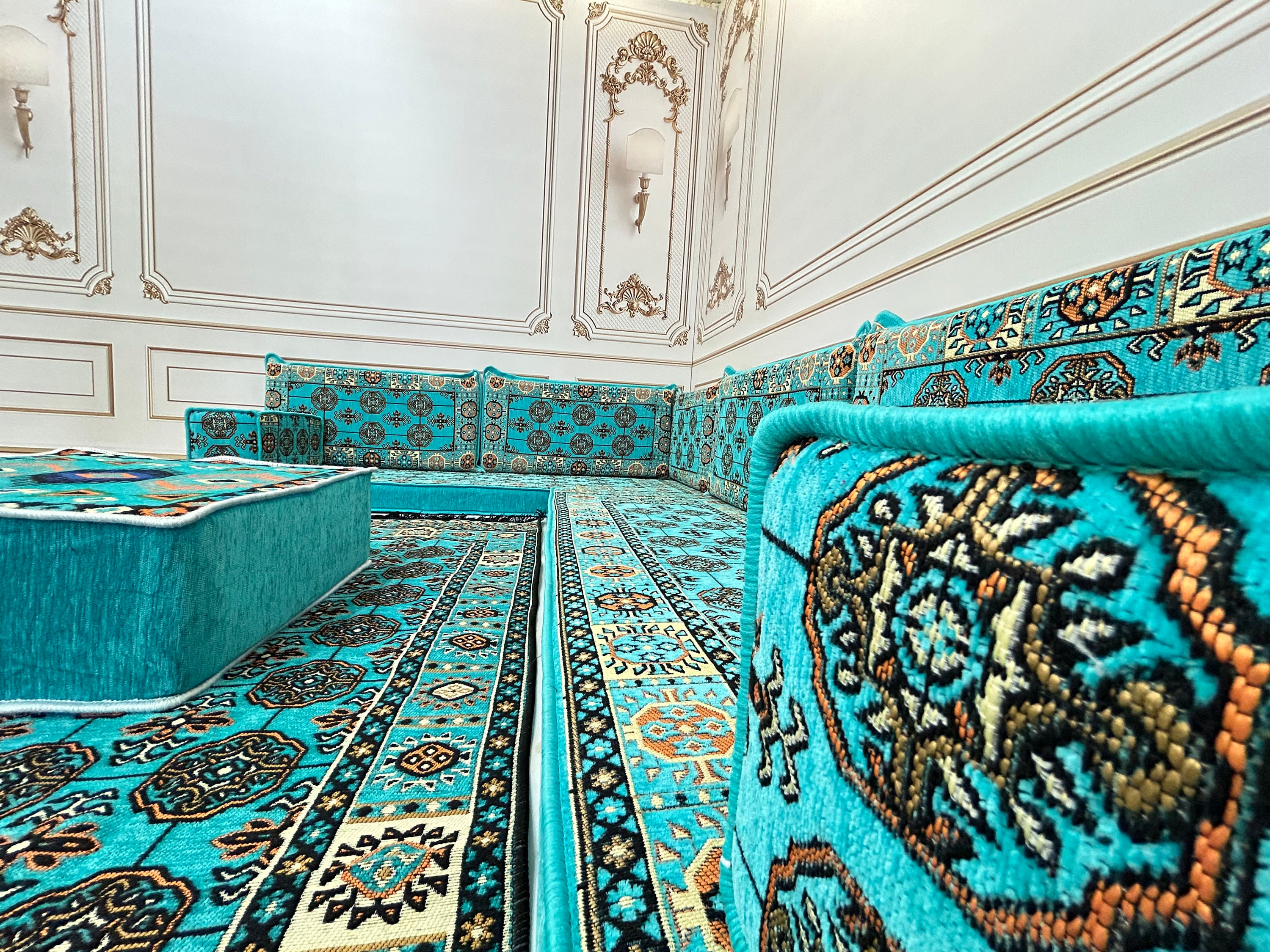 Turquoise Arabic Majlis Sofa Set: L-shape Floor Seating - Etsy