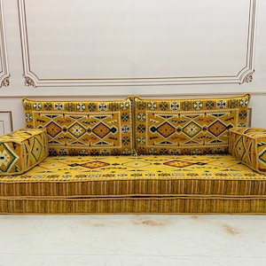 Yellow Arabic Majlis Sofa Set: Boho Floor Seating