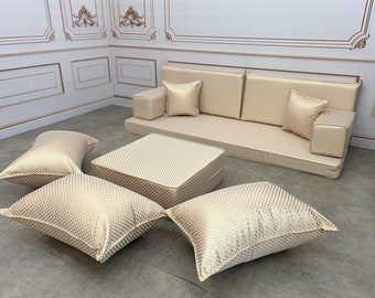 4inch Thick Honeycomb Gold Details Vintage Pattern Luxury Authentic Arabic Living Room Sofa Set,Floor Seating Set,Sectional Sofa,Floor Couch