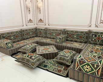 U Shaped Sofa Anatolian Grey Arabic Sofa 8 inch Floor Seating Couch,Traditional Living Room Decor,Floor Cushion Couch,Arabic Sofa Floor