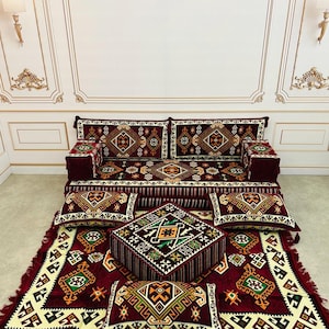 8&quot; Thick Traditional Rug and Seating Group - Middle Eastern Style Decoration Product - Arabic Majlis Sofa - Living Room Home Decor