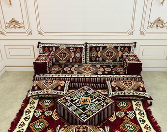 Arabic Majlis Sofa Set: Middle Eastern Floor Seating & Rug