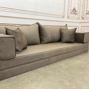 Mocha Velvet Loveseat Floor Sofa: Luxury Seating Cushion Couch