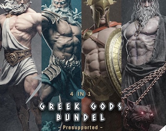Greek Gods 3D Model Bundle: Zeus, Poseidon, Hades, Ares (STL Download)
