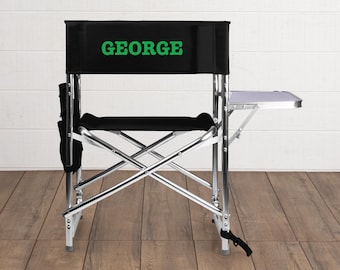 Black Camp Chair with Side Table, Custom Lightweight Outdoor Sports Chair with Printed Name, Perfect for watching sports in comfort