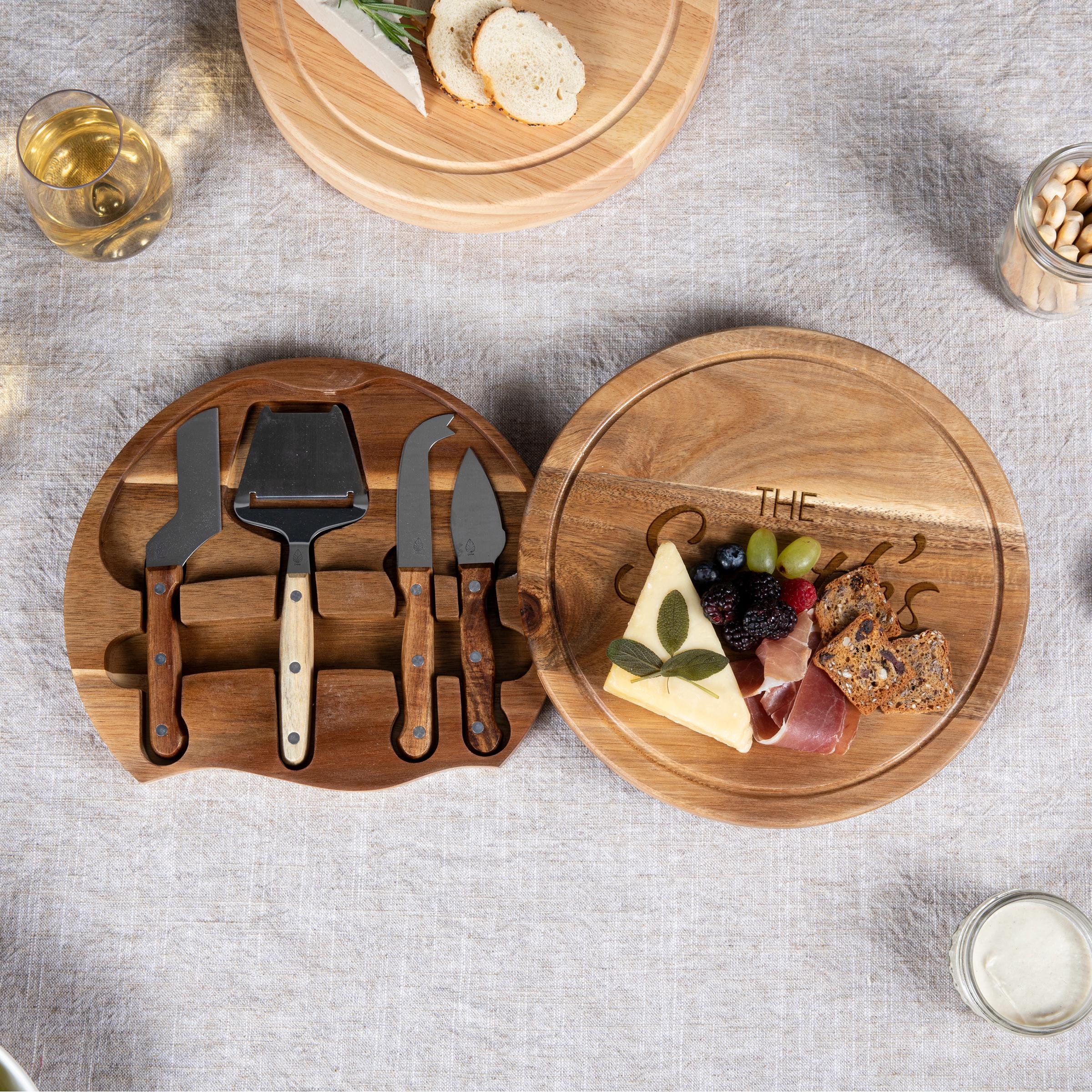 Personalized Acacia Wood Cheese Board Set With Knife Tools: Round ...
