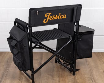Personalized Matte Black Camping Chair with Side Table and Soft Cooler | Custom Folding Backpack Beach Chair | Lawn Chair Father's Day Gift