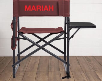 Personalized Burgundy Sports Chair with Side Table | Custom Directors Chair | Perfect Gift for Beach & Tailgating