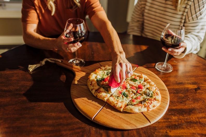 Custom Engraved Pizza Peel: Acacia Pizza Cutting Board with Grooves