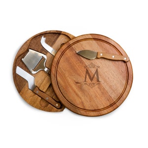 Personalized Monogram Acacia Cheese Cutting Board & Tools Set Housewarming Gift