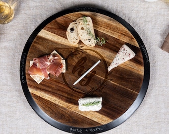 Personalized Acacia Lazy Susan: Engraved Chalkboard Serving Platter