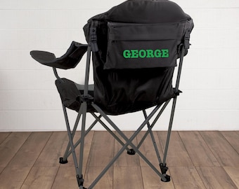 Personalized Black Reclining Camp Chair: Padded Outdoor Seating