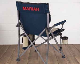 Personalized Navy Blue XL Camping Chair with Cooler: Heavy Duty Outdoor Seating