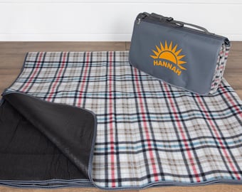 Personalized Extra Large Plaid Picnic Blanket: Water Resistant Travel Blanket
