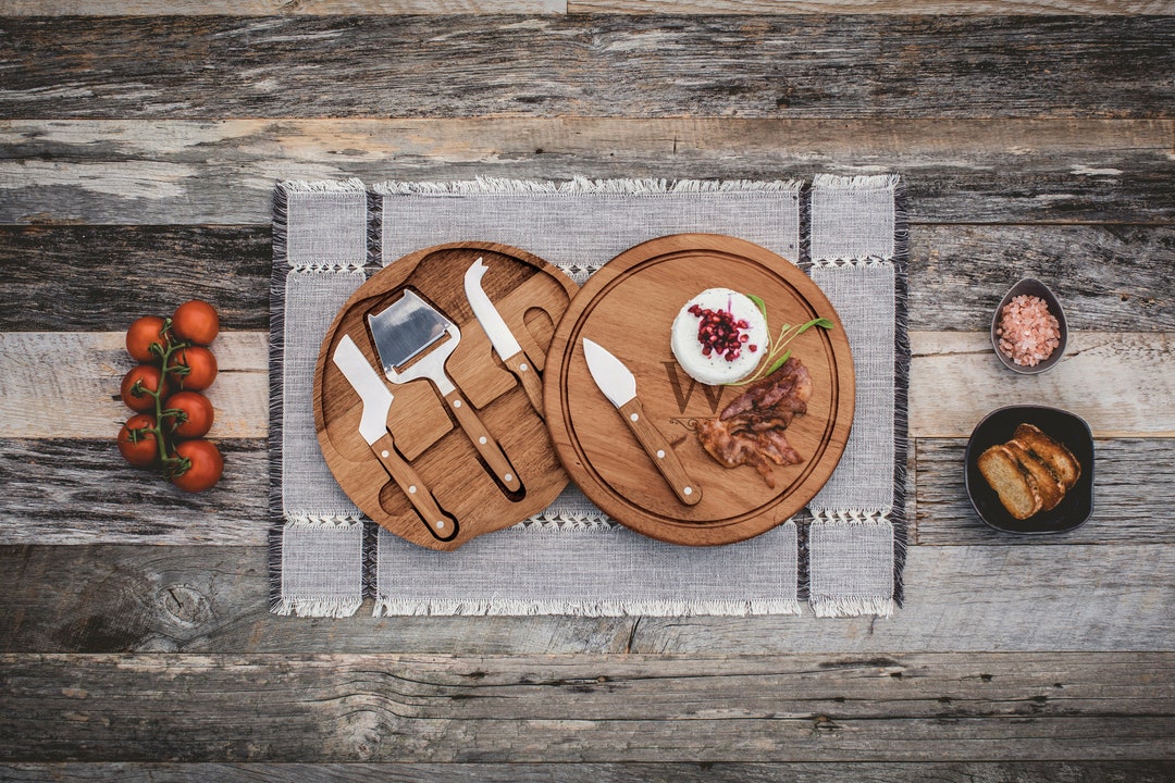 Personalized Monogram Acacia Wood Cheese Board & Stainless Steel Knife ...