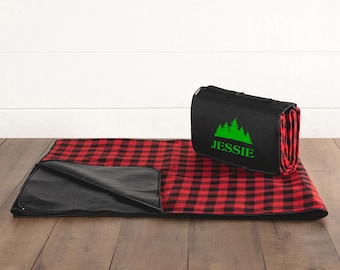 Personalized Buffalo Plaid Picnic Blanket: XL Fleece Travel Blanket, Water-Resistant
