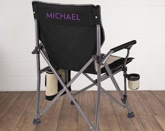 Personalized Black XL Camping Chair with Cooler: Heavy Duty Outdoor Seating