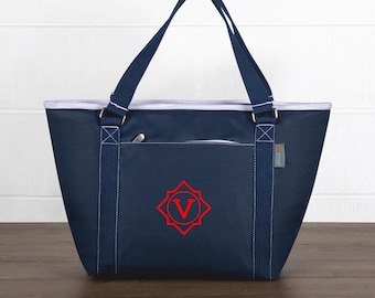 Navy Personalized Insulated Cooler Tote Bag: Family Picnic Bag