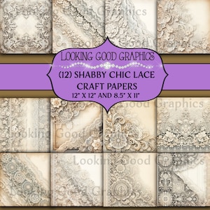 Junk Journal, Shabby Chic Lace Crafting Papers, Scrapbooking, Printable Instant Dowload, 12 x 12 and 8.5 x 11&quot; Sizes