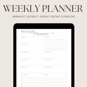 Digital Planner, Weekly Planner, To Do List, Weekly Goal Setting, Printable Planner, Goodnotes planner, Downloadable, PDF