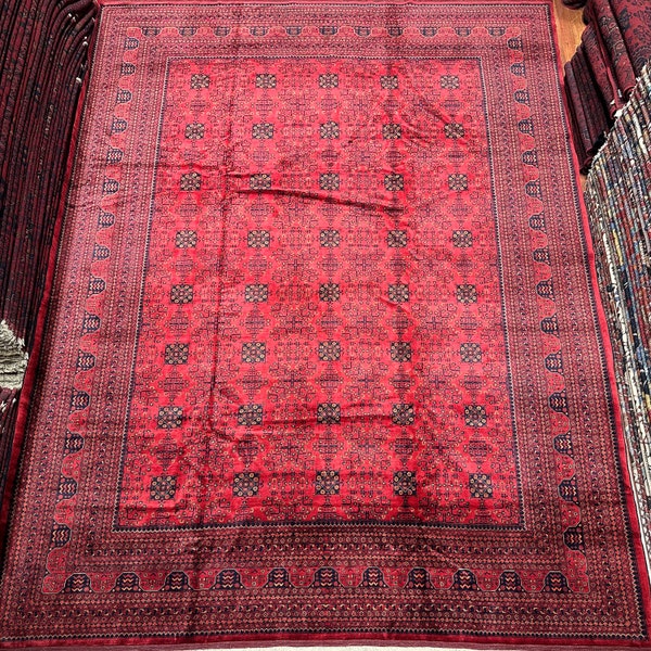 Handmade (12' x 16') Large Afghan Khal Mohammadi Area Rug - Organic Root Dye Oriental Burgundy Wool Rug - 12x16 Rug - Living Room Decor