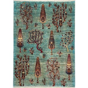 Handmade (4&#39;11&#39;&#39; x 6&#39;7&#39;&#39;) Tuquoise Tribal Area Rug - Oriental Vegetable Dye Wool Rug for Living Room - Bedroom Rug