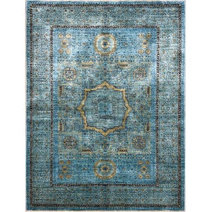 Handmade (5&#39;10&quot; x 7&#39;6&quot;) Premium Quality Blue Mamluk Wool Area for Living Room - Fine Oriental Rug for Bedroom - 6x8 Rug