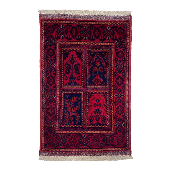Handmade (2' x 3') Small Khal Mohammadi Afghan Oriental Wool Rug - Entryway Rug - Burgundy Kitchen Rug - Bathroom Rug - 3x4 Rug