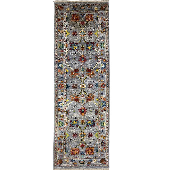 アフガニスタンハンドメイドトライブルラグ ハンドメイド (2'9'' x 8'5'') ブルー スルタニ アフガニスタン