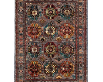 Handmade (5'2" x 6'7") Waziri Afghan Tribal Wool Rug - Veg Dye Oriental Rug for Living Room - Bedroom Rug - 5x7 Rug
