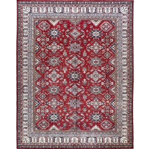 Handmade (8&#39;0&quot; x 9&#39;7&quot;) Red Super Kazak Wool Rug - Afghan Tribal Wool Area Rug - Veg Dye Boho Oriental Rug for Living Room - 8x10 Rug