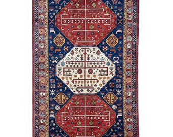 Handmade (5'3" x 8'4") Afghan Tribal Wool Area Rug for Living Room - Oriental Bedroom Rug 5x8