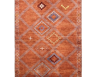 Handmade (5'3" x 8'7") Orange Southwestern Gabbeh Wool Area Rug for Living Room - Bedroom Rug - 5x8 Rug - Interior Decor