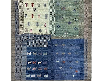 Handmade (8' x 10') Blue Modern Afghan Gabbeh Wool Area Rug for Living Room - Bedroom Rug - 8x10 Rug