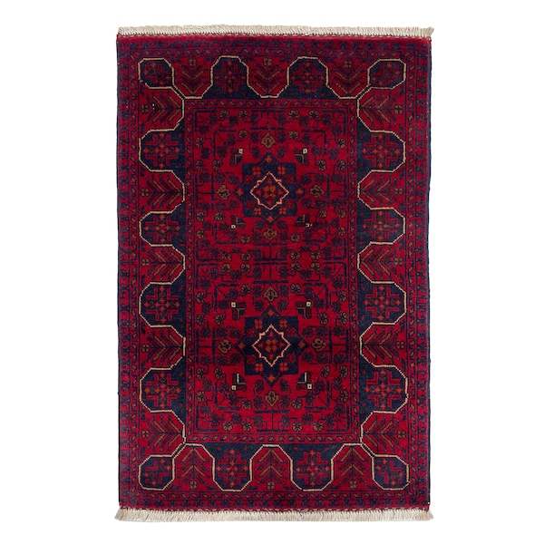 Handmade (2' x 3') Small Khal Mohammadi Afghan Oriental Wool Rug - Entryway Rug - Burgundy Kitchen Rug - Bathroom Rug - 2x3 Rug