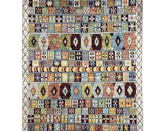 Handmade (10&#39; x 14&#39;) Large Colorful Moroccan Wool Area Rug - Berber Rug - Maximalist Style Rug for Living Room - 10x14 Rug