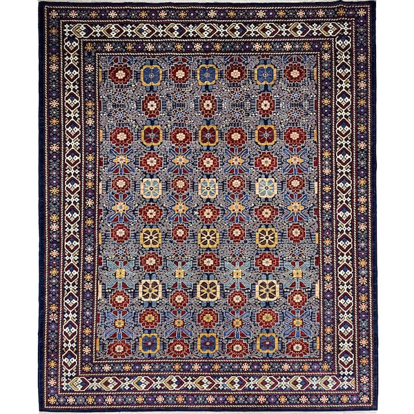 Handmade (9' x 12') Navy Blue Kurdish Tribal Area Rug -  Oriental Veg Dye Wool Rug for Living Room - 9x12 Rug - Home Decor
