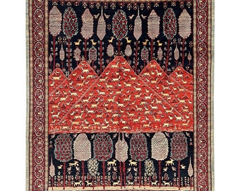 Handmade (8'3'' x 9'6'') Nomadic Landscape Tribal Art Wool Area Rug - Veg Dye Boho Oriental Rug for Living Room - Bedroom Rug - 8x10 Rug