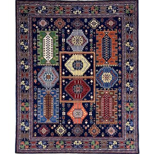 Alfombra de área de lana afgana tribal Waziri azul hecha a mano (8&#39;2&#39;&#39; x 10&#39;6&#39;&#39;) - Alfombra oriental boho con tinte vegetal para sala de estar - Alfombra de dormitorio - Alfombra 8x10