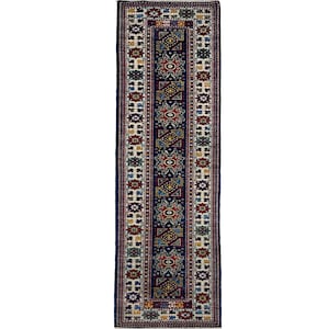 Handmade (2&#39;8&#39;&#39; x 10&#39;) Boho Tribal Runner Rug - Navy Blue Vegetable Dye Oriental Wool Rug for Hallway - Kitchen Runner