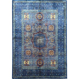Handmade (5&#39;8&quot; x 8&#39;) Premium Quality Blue Mamluk Wool Area for Living Room - Fine Oriental Rug for Bedroom - 6x8 Rug