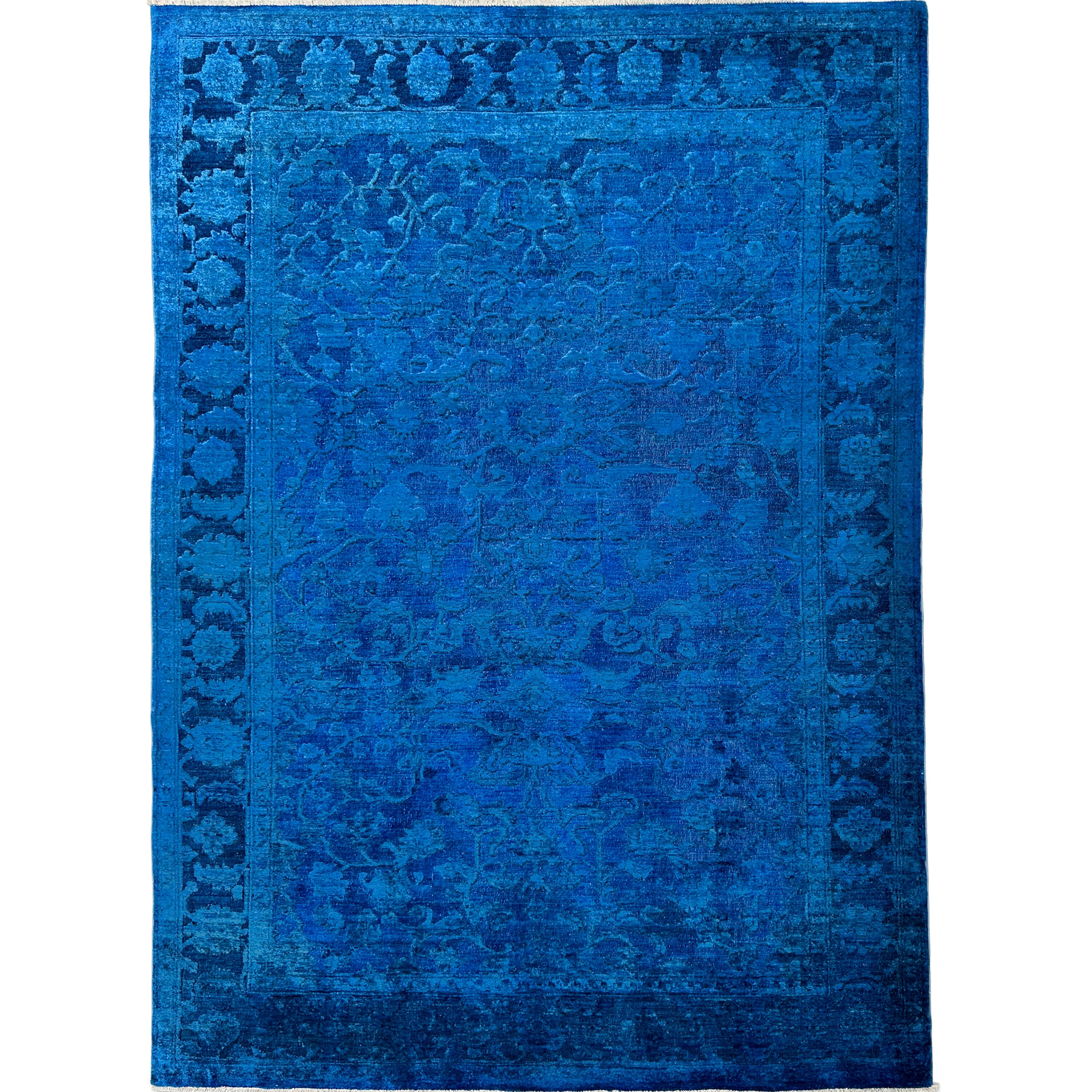 Handmade (5'9" x 8'8") Blue Modern Over-dye Wool Area Rug for Living Room - 6x9 Rug - Bedroom Rug - Contemporary Decor Rug