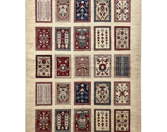 Handmade (4'10'' x 6'6'') Beige Tribal Bakhtiari Afghan Wool Area Rug for Living Room - Bedroom Rug - 5x7 Rug