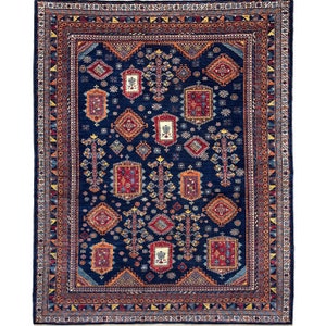 Handmade (10&#39;4&#39;&#39; x 13&#39;6&quot;) Navy Blue Tribal Afghan Area Rug -  Oriental Veg Dye Wool Rug for Living Room - Dining Room Rug