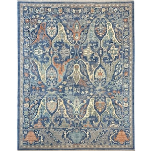 Tappeto fatto a mano (8&#39;2&quot; x 10&#39;2&quot;) in lana blu turca Oushak per soggiorno - Tappeto orientale con motivo a drago per camera da letto 8x10