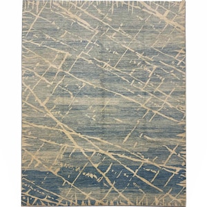 Handmade (9&#39;0&#39;&#39; x 11&#39;8&#39;&#39;) Blue Contemporary Gabbeh Wool Area Rug for Living Room - Bedroom Rug - 9x12 Rug
