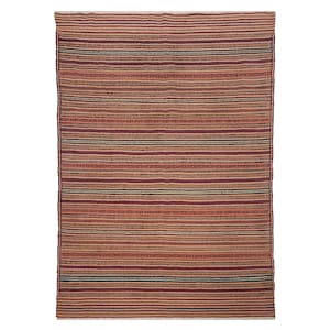 Handmade (4&#39;5&#39;&#39; x 6&#39;1&#39;&#39;) Turkmen Kilim Rug - Striped Traditional Oriental Wool Kilim Rug - 4x6 Kilim Rug